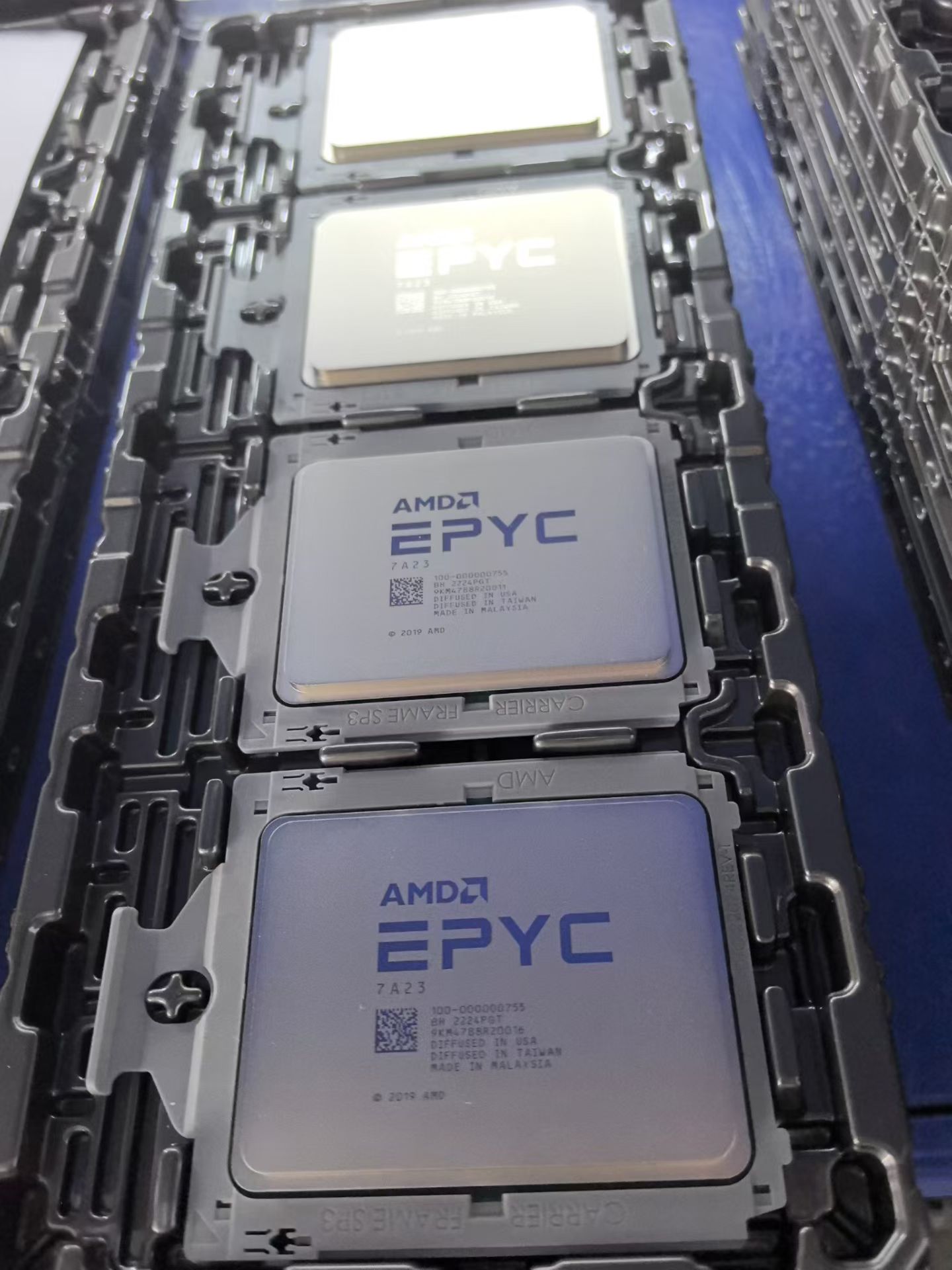 AMD EPYC server CPUs in protective trays from recent sourcing